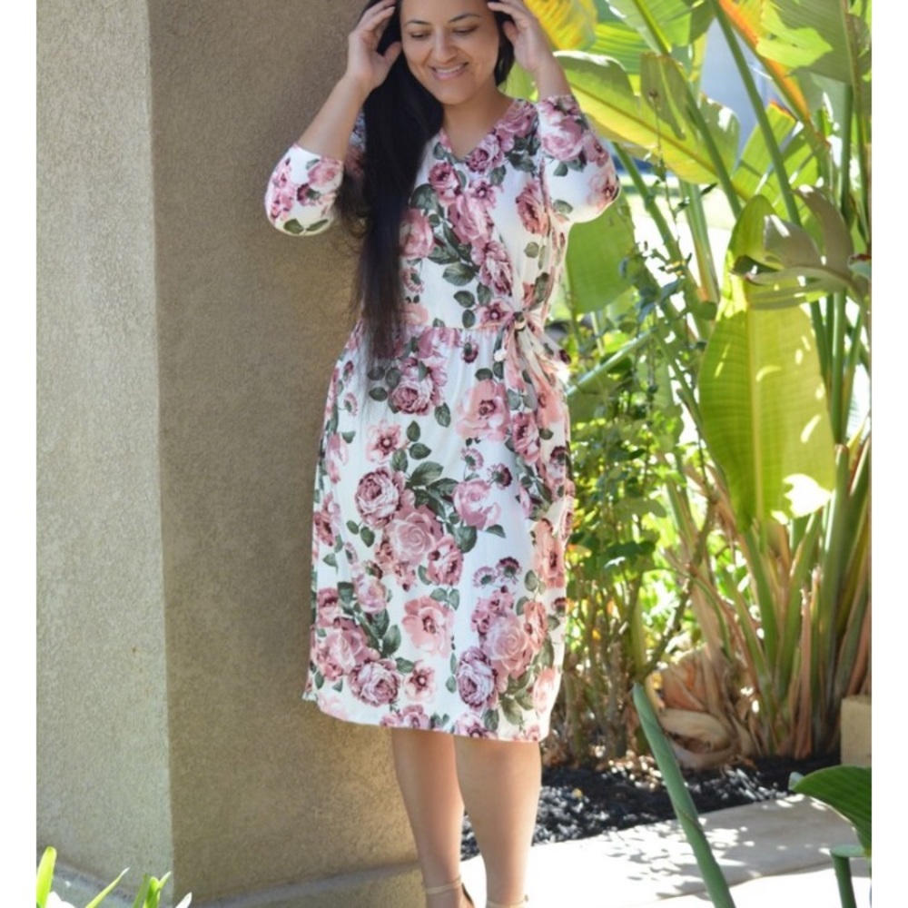 Floral faux wrap dress